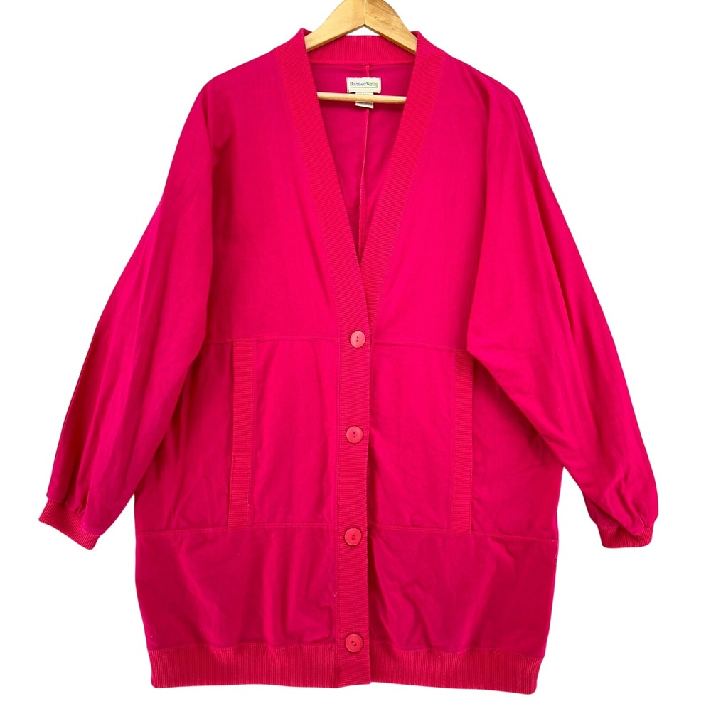 VTG Boundary Waters Pink Cotton Button Front Long Sleeve Cardigan Sweater SZ L